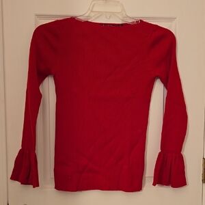 Red Long Sleeve Top with Ruffle Cuffs